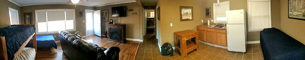Inside the Parker's Outfitting bunk house: living area and kitchen